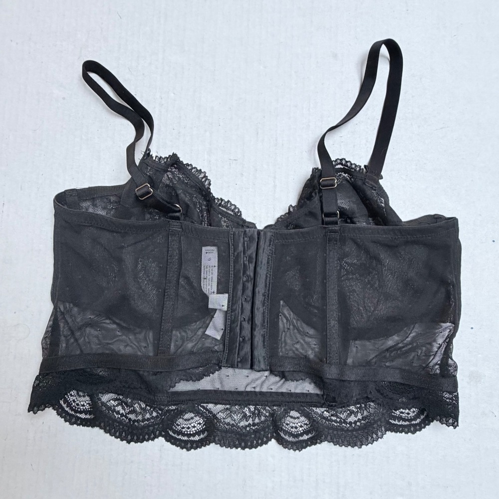 Auden Black Floral Lace Dot Mesh Longline Underwire Bra Womens XL Goth Whimsy - Picture 3 of 6